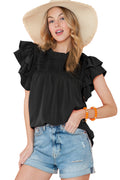 Grapefruit Orange Ruched Frilled Neck Ruffle Blouse