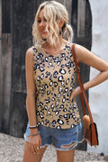 White Cheetah Print Sleeveless Crew Neck Tank Top for Women