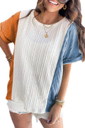 Light Blue Color Block Textured Loose Fit T Shirt