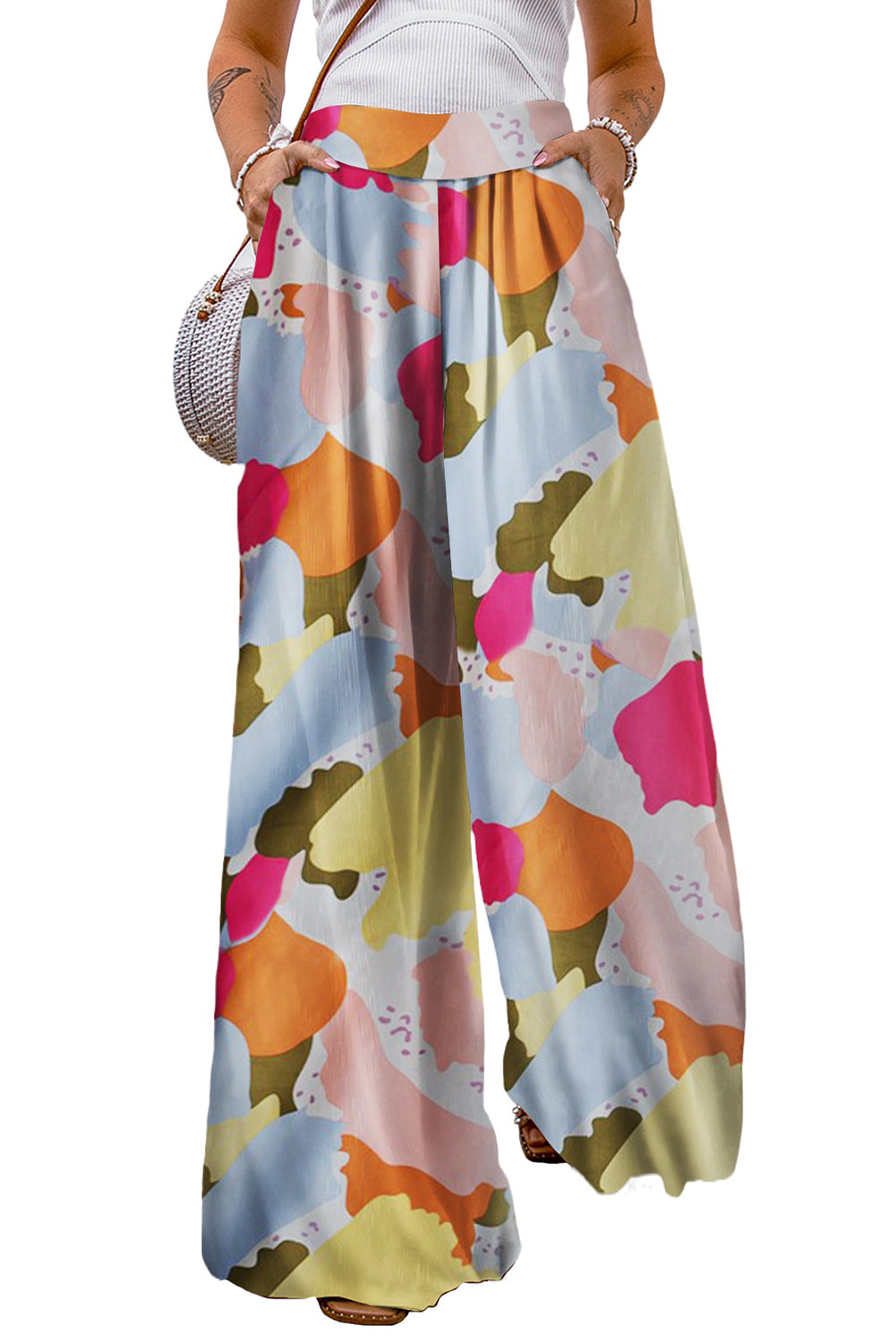 Multicolor Color Palette Print Flowy Wide Leg Pants