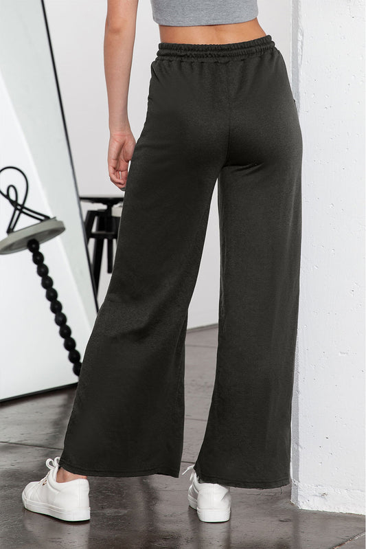 Grey Mineral Washed Drawstring High Waisted Wide Leg Pants