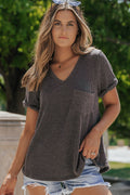 Carbon Grey Corded Pocket V Neck T Shirt