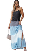 Wholesale Sky Blue Tie Dye Spaghetti Strap Slit Maxi Dress