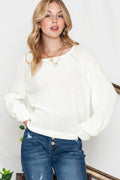 White Plain Raglan Sleeve Casual Pullover Sweater