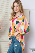 Multicolor Abstract Print 3/4 Sleeve Babydoll Blouse