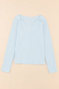 Sky Blue Mineral Wash Long Sleeve Waffle Knit Top