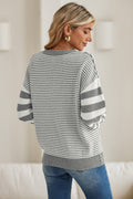 Brown Stripe Twisted Knitted Drop Shoulder Sweater