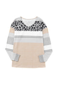 Leopard Print Color Block Pullover Long Sleeve Top