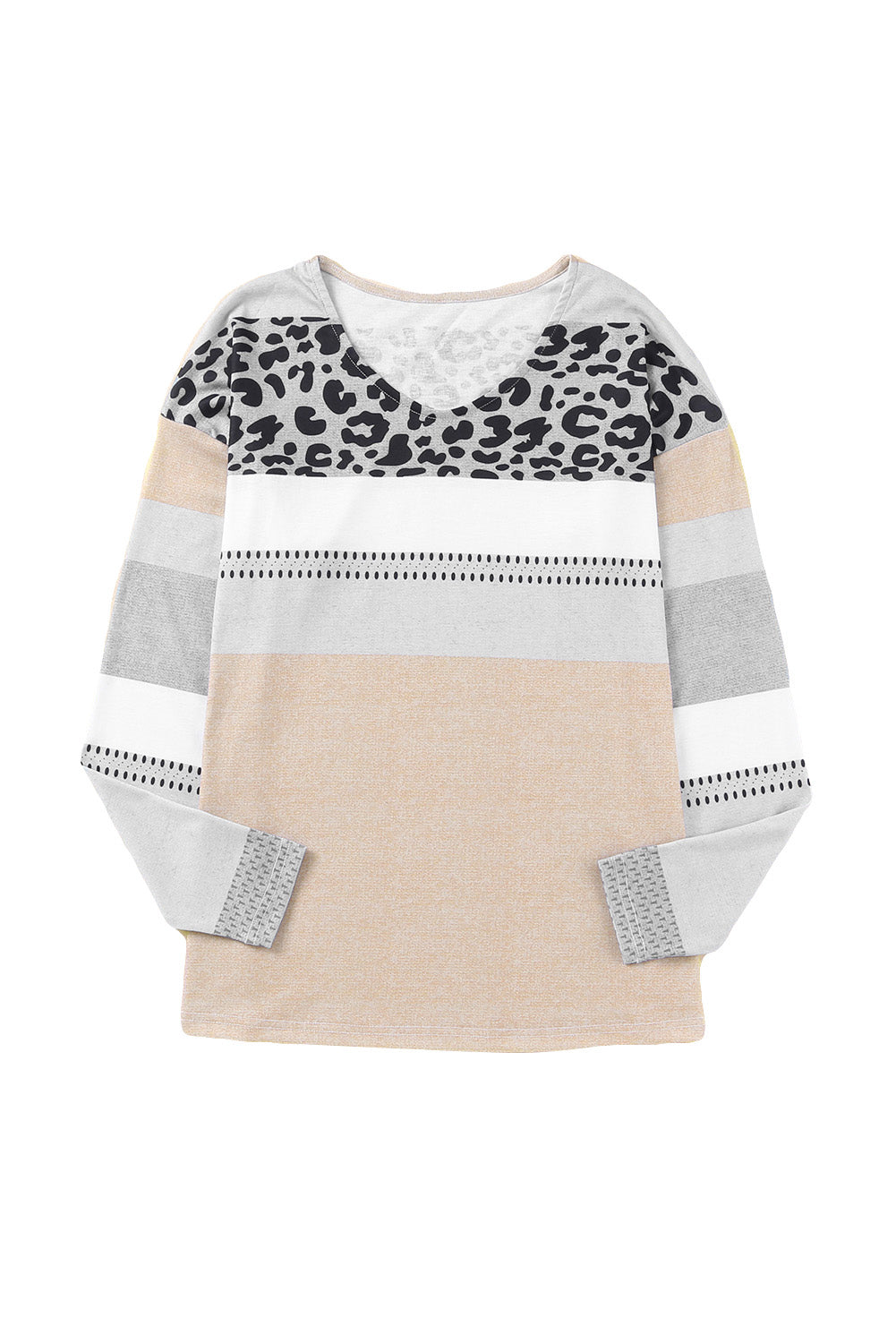 Leopard Print Color Block Pullover Long Sleeve Top