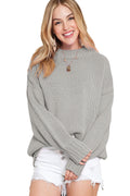 Light Grey Chunky Knit Turtle Neck Drop Shoulder Sweater