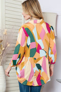 Multicolor Abstract Print 3/4 Sleeve Babydoll Blouse