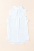 White Bow Tie V Neck Casual Sleeveless Shirt