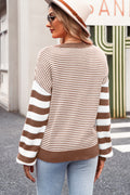 Brown Stripe Twisted Knitted Drop Shoulder Sweater