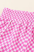 Pink Plaid Print High Waisted Athletic Shorts