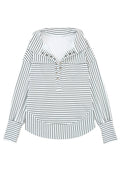 White and Black Striped Grommet Collared Thumbhole Long Sleeve Top