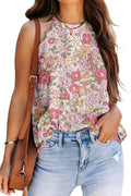 Wholesale Pink Floral Scalloped Halter Neck Shift Sleeveless Shirt