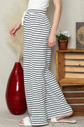 White Striped Casual Drawstring Wide Leg Pants with Pockets