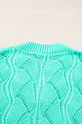 Mint Green Hollow Out Knit V Neck Drop Shoulder Sweater