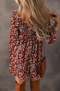 Red Ditsy Floral Print Sweetheart Neck Smocked Back Mini Dress