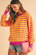 Orange Stripe Round Neck Drop Shoulder Loose Sweater