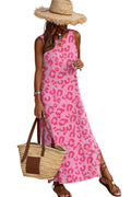 Rosy Leopard Print Side Slits Casual Sleeveless Dress