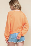 Orange Waffle Knit Exposed Seam Long Sleeve Top