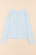 Sky Blue Mineral Wash Long Sleeve Waffle Knit Top