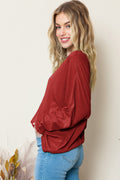 Red Basic Solid Color Seam Long Sleeve Top