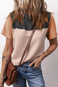 Black Rib Textured Colorblock Round Neck T Shirt