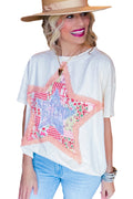 White Vibrant Star Patchwork Loose T-shirt