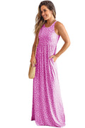 Rose Pink Leopard Pocketed Maxi Tank Dress