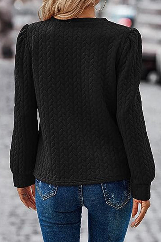 Black Quilted Puff Sleeve Sweatshirt