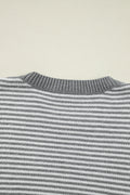 Brown Stripe Twisted Knitted Drop Shoulder Sweater