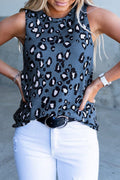 White Cheetah Print Sleeveless Crew Neck Tank Top for Women