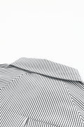 Black Striped Casual Shirred Cuffs Shirt