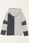 Multicolor Exposed Seam Ribbed Henley Hooded Long Sleeve Top