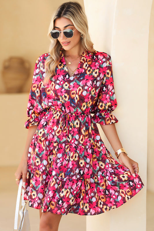 Multicolor Floral Print Short Sleeve Shirt Dress