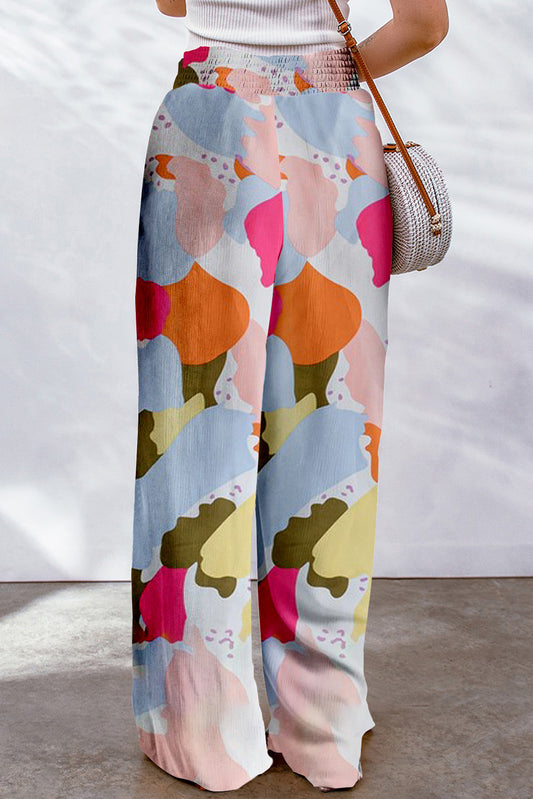 Multicolor Color Palette Print Flowy Wide Leg Pants