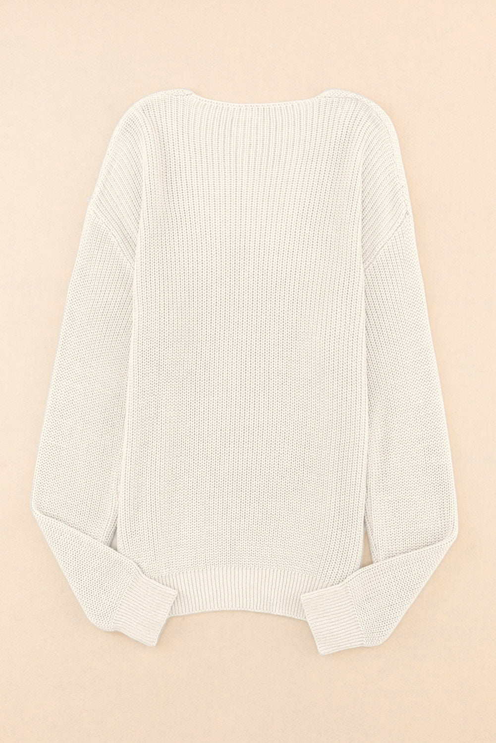 Pink Basic Ribbed Knit V Neck Sweater