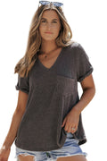 Carbon Grey Corded Pocket V Neck T Shirt