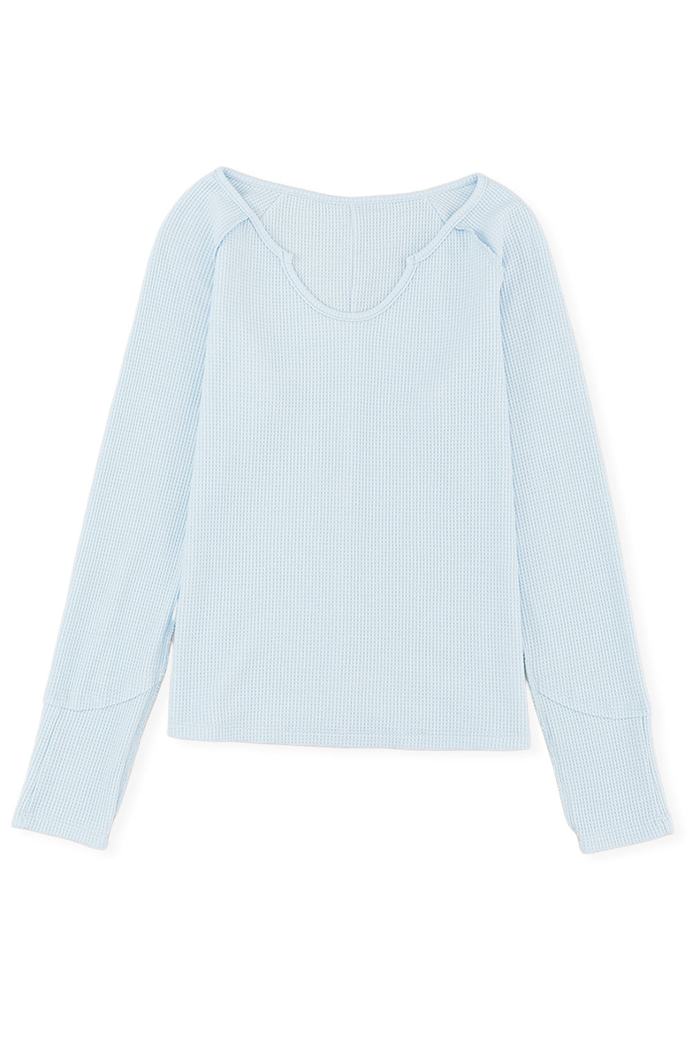 Sky Blue Mineral Wash Long Sleeve Waffle Knit Top