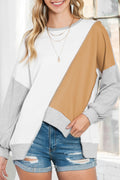 Pink Colorblock Stitching Irregular Hem Long Sleeve Top