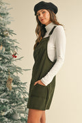 Cinnamon Corduroy Front Pockets Overall Dress