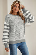 Brown Stripe Twisted Knitted Drop Shoulder Sweater