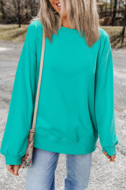 Orange Plain Drop Shoulder Crewneck Pullover Sweatshirt