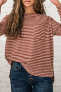 Stripe Side Slits Stitching Long Sleeve Top