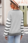 Brown Stripe Twisted Knitted Drop Shoulder Sweater