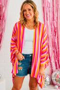 Rose Striped Dolman Sleeve Open Front Kimono