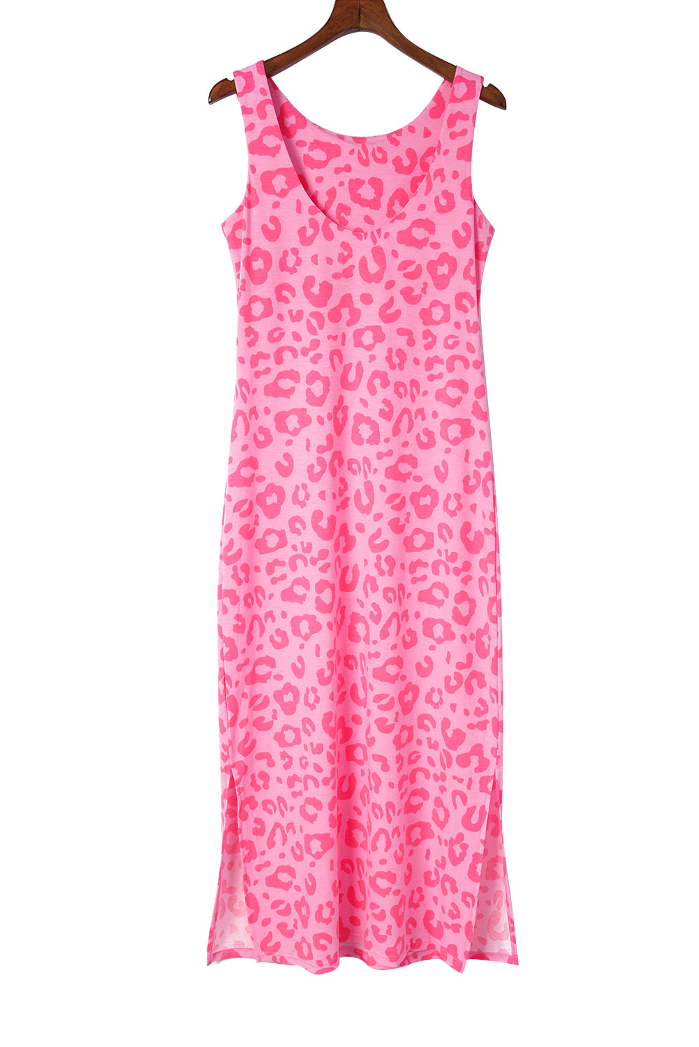 Rosy Leopard Print Side Slits Casual Sleeveless Dress