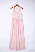 Rose Pink Leopard Pocketed Maxi Tank Dress